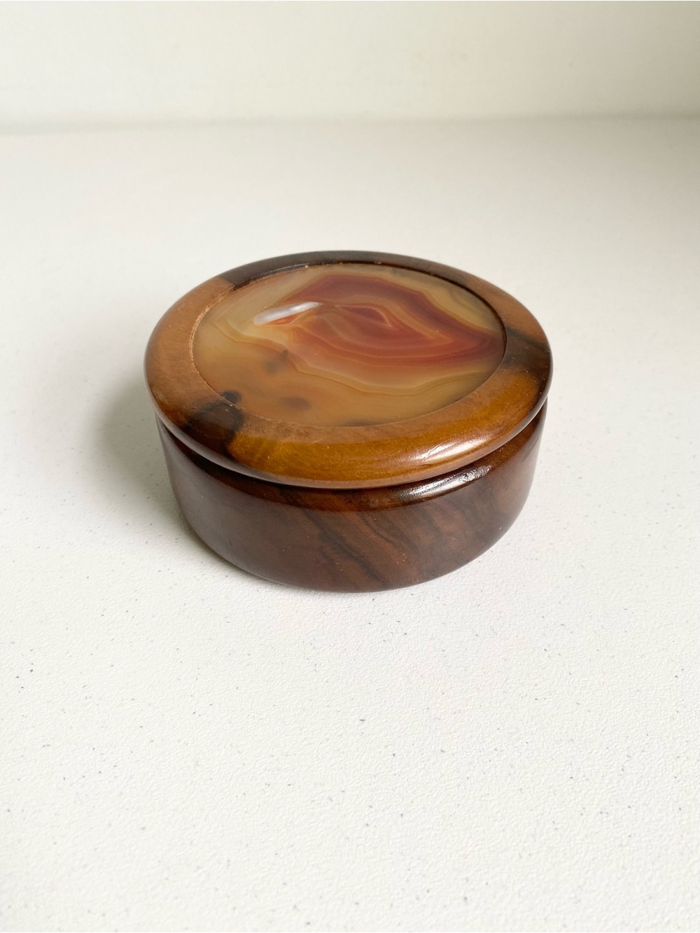 Vintage Brazilian Wooden Agate Trinket Jewellery Box